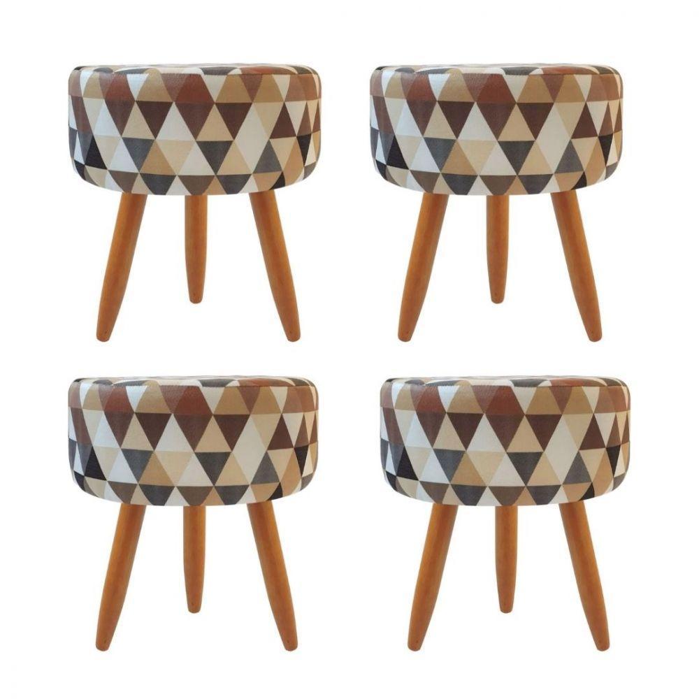 Combo 4 Puffs Redondo Pé Palito Triangûlo Bege - 1