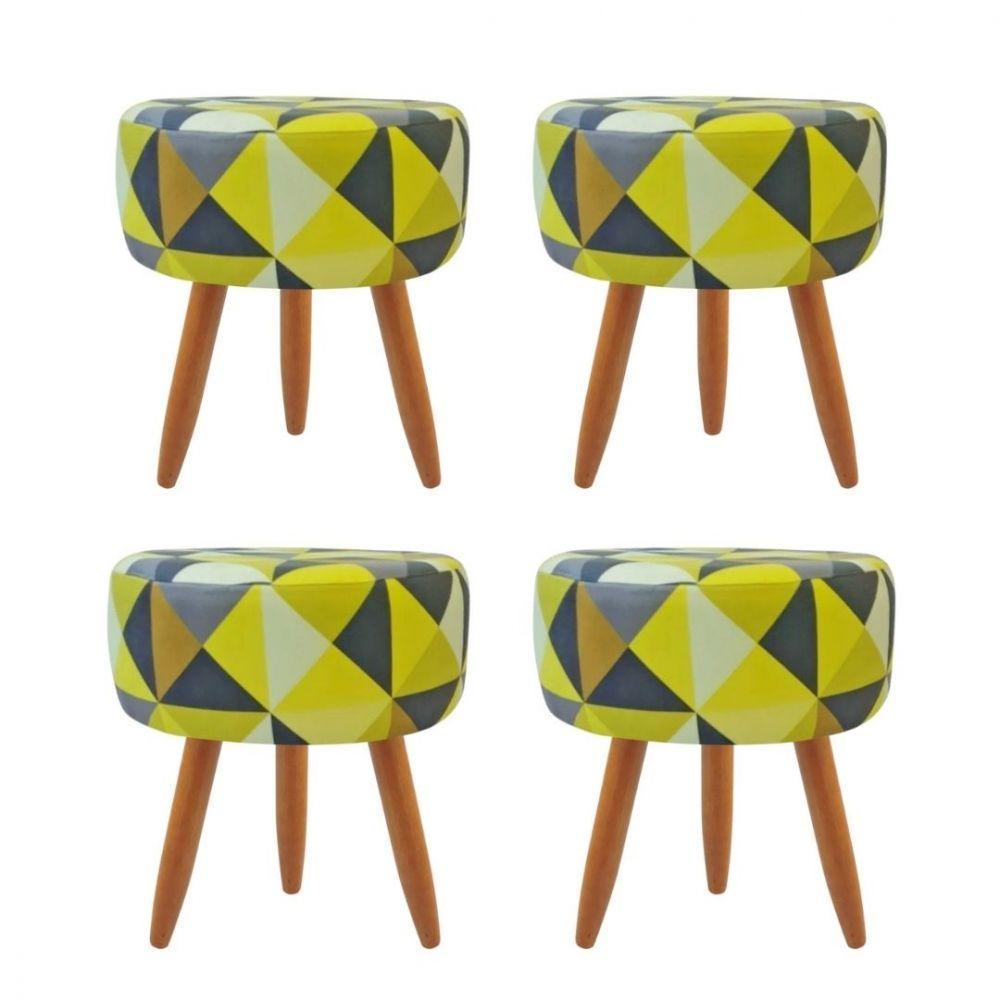 Combo 4 Puffs Redondo Pé Palito Triangûlo Amarelo - 1