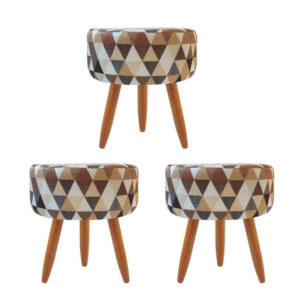 Combo 3 Puffs Redondo Pé Palito Triangûlo Bege - 1