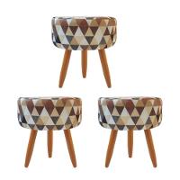 Combo 3 Puffs Redondo Pé Palito Triangûlo Bege - 1