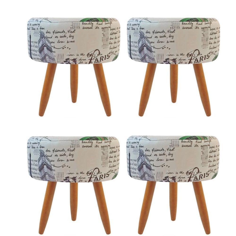 Combo 4 Puffs Decorativos Redondo Pé Palito-Suede Paris Azul Verde - 1