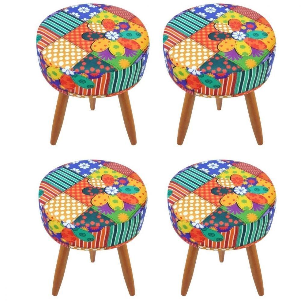 Combo 4 Puffs Redondo Pé Palito Patchwork - 1