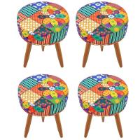 Combo 4 Puffs Redondo Pé Palito Patchwork - 1