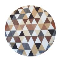 Combo 5 Puffs Decorativos Redondo Pé Palito-Tecido Triangûlo Bege - 3