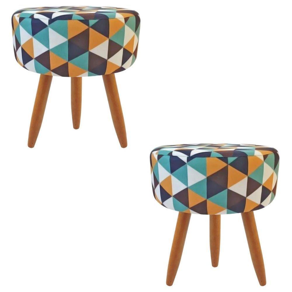 Combo 2 Puffs Decorativos Redondo Pé Palito-triangulo Verde - 1