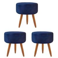 Combo 3 Puffs Redondo Pé Palito Azul Marinho - 1