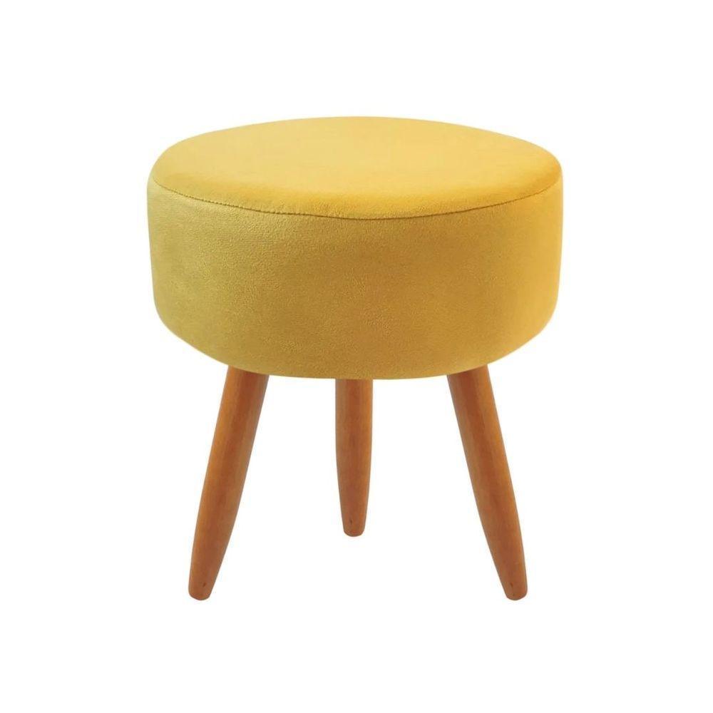 Combo 4 Puffs Decorativos Redondo Pé Palito-Suede Amarelo - 2