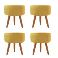 Combo 4 Puffs Decorativos Redondo Pé Palito-Suede Amarelo - 1