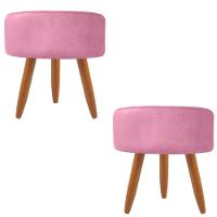 Combo 2 Puffs Redondo Pé Palito Suede Rosa - 1
