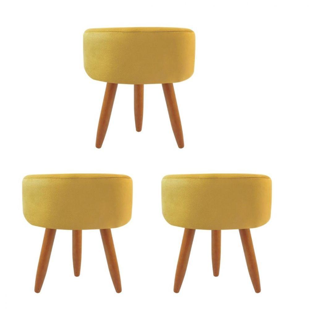 Combo 3 Puffs Redondo Pé Palito Amarelo - 1