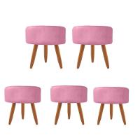 Combo 5 Puffs Redondo Pé Palito Suede Rosa - 1