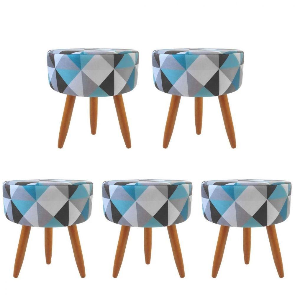 Combo 5 Puffs Redondo Pé Palito Triangûlo Azul - 1