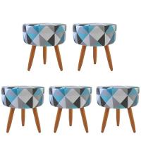 Combo 5 Puffs Redondo Pé Palito Triangûlo Azul - 1