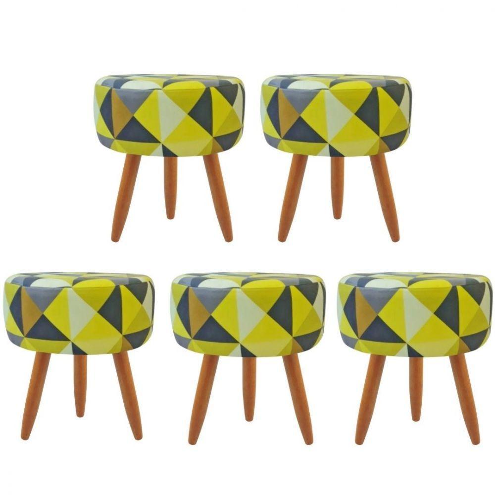 Combo 5 Puffs Redondo Pé Palito Triangûlo Amarelo - 1