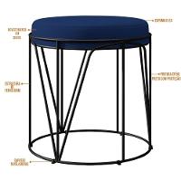 Kit 02 Puffs Aramado Preto Zaya L02 Suede Azul Marinho - 3