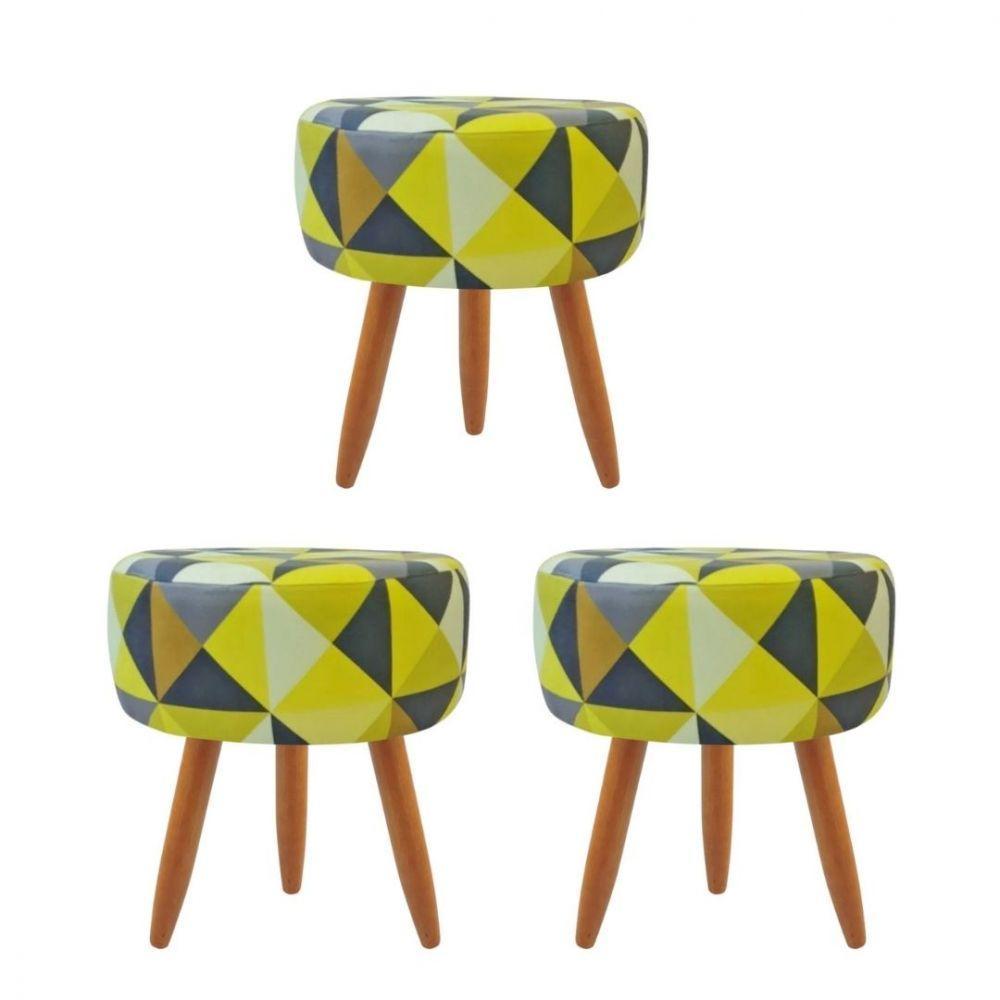 Combo 3 Puffs Redondo Pé Palito Triangûlo Amarelo - 1