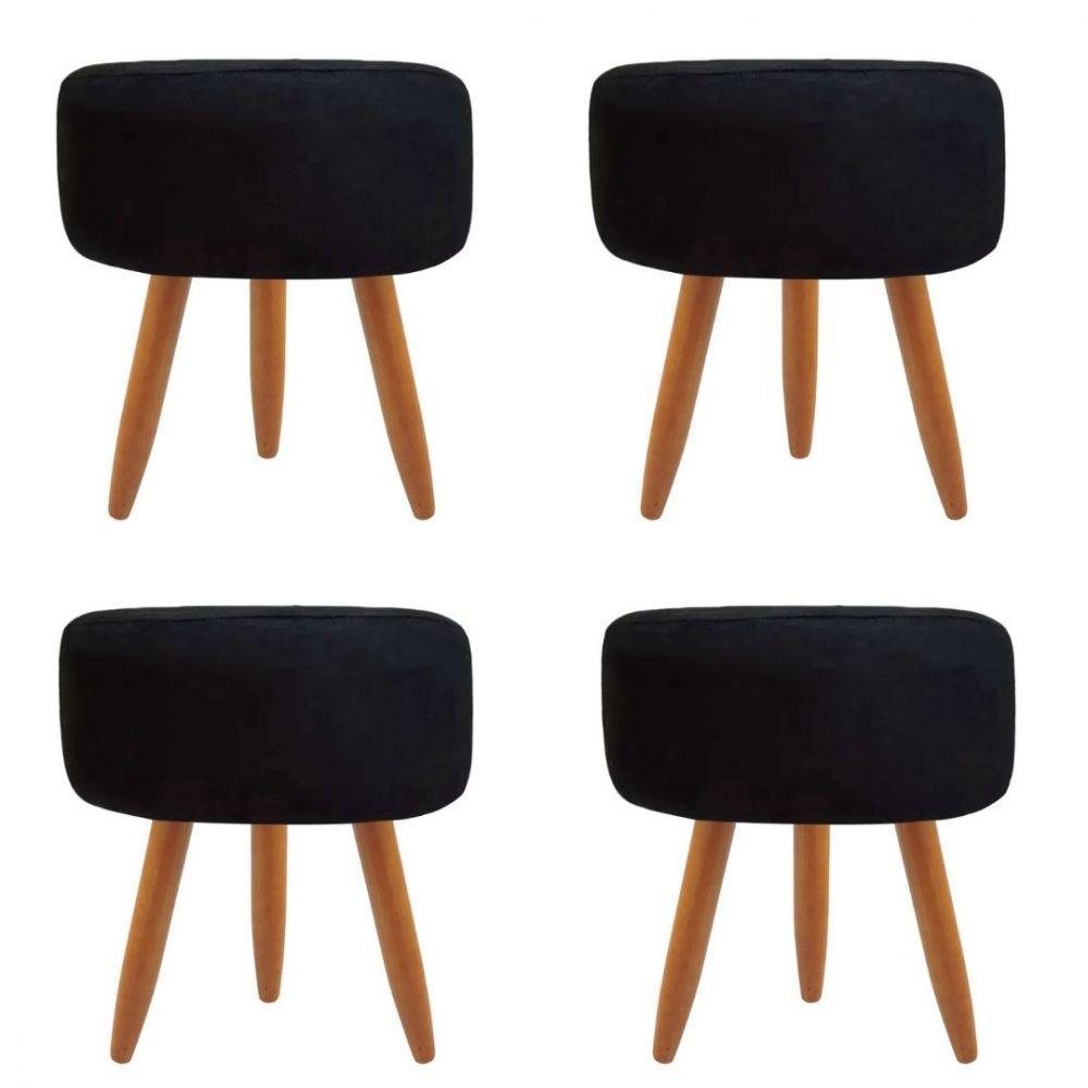 Combo 4 Puffs Redondo Pé Palito Preto - 1