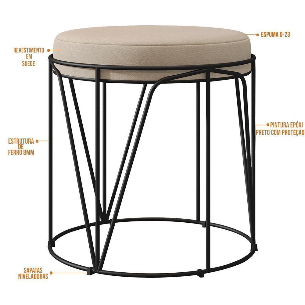 Kit 02 Puffs Aramado Preto Zaya L02 Suede Bege - 3