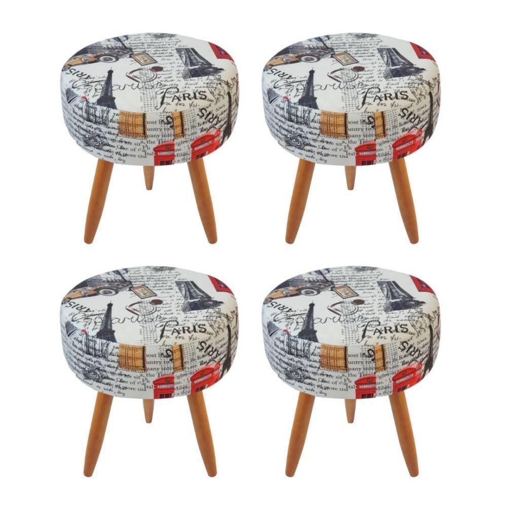 Combo 4 Puffs Redondo Pé Palito Paris Vermelho - 1