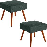 Kit 02 Puffs Banqueta Com Pés Palito Linho Verde Musgo - 1
