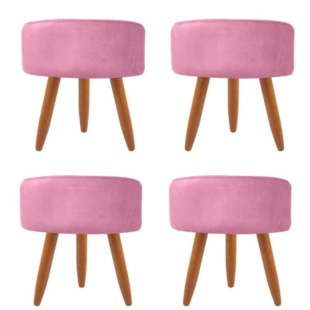 Combo 4 Puffs Redondo Pé Palito Suede Rosa - 1