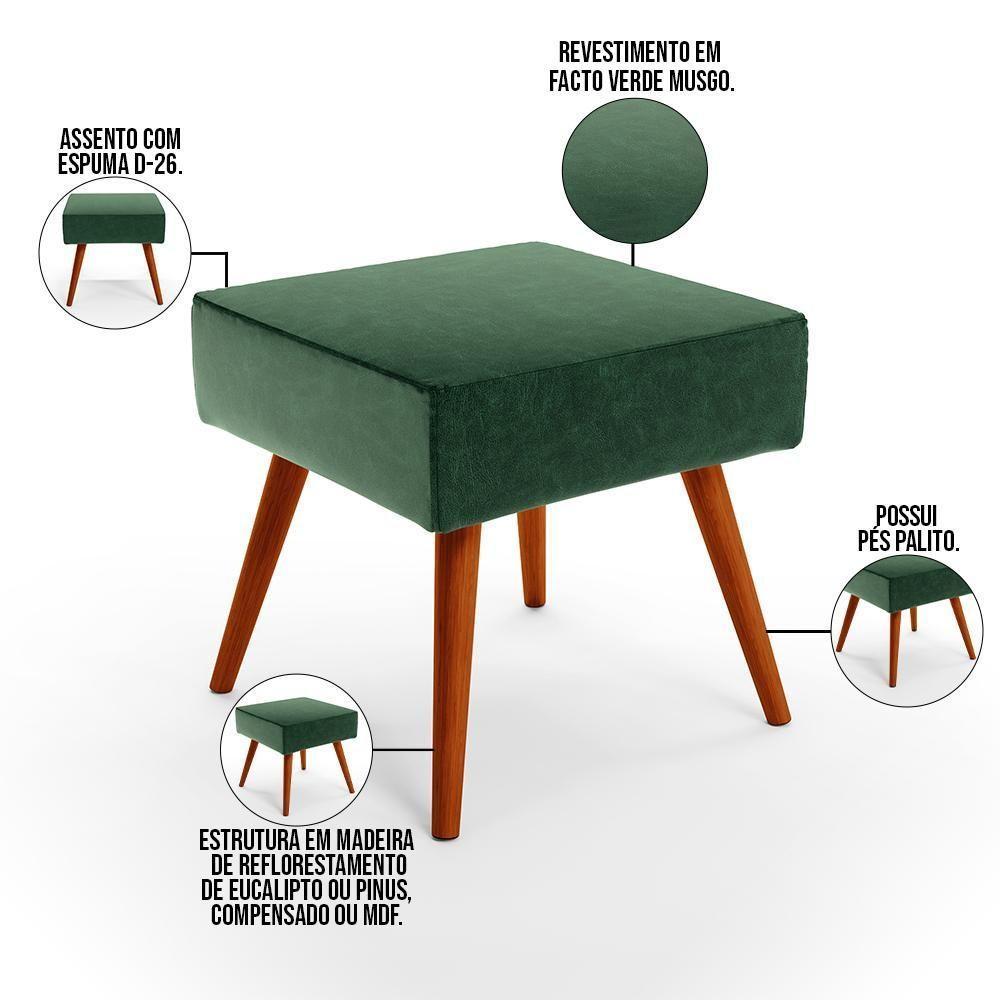 Kit 02 Puffs Banqueta Com Pés Palito Facto Verde Musgo - 5