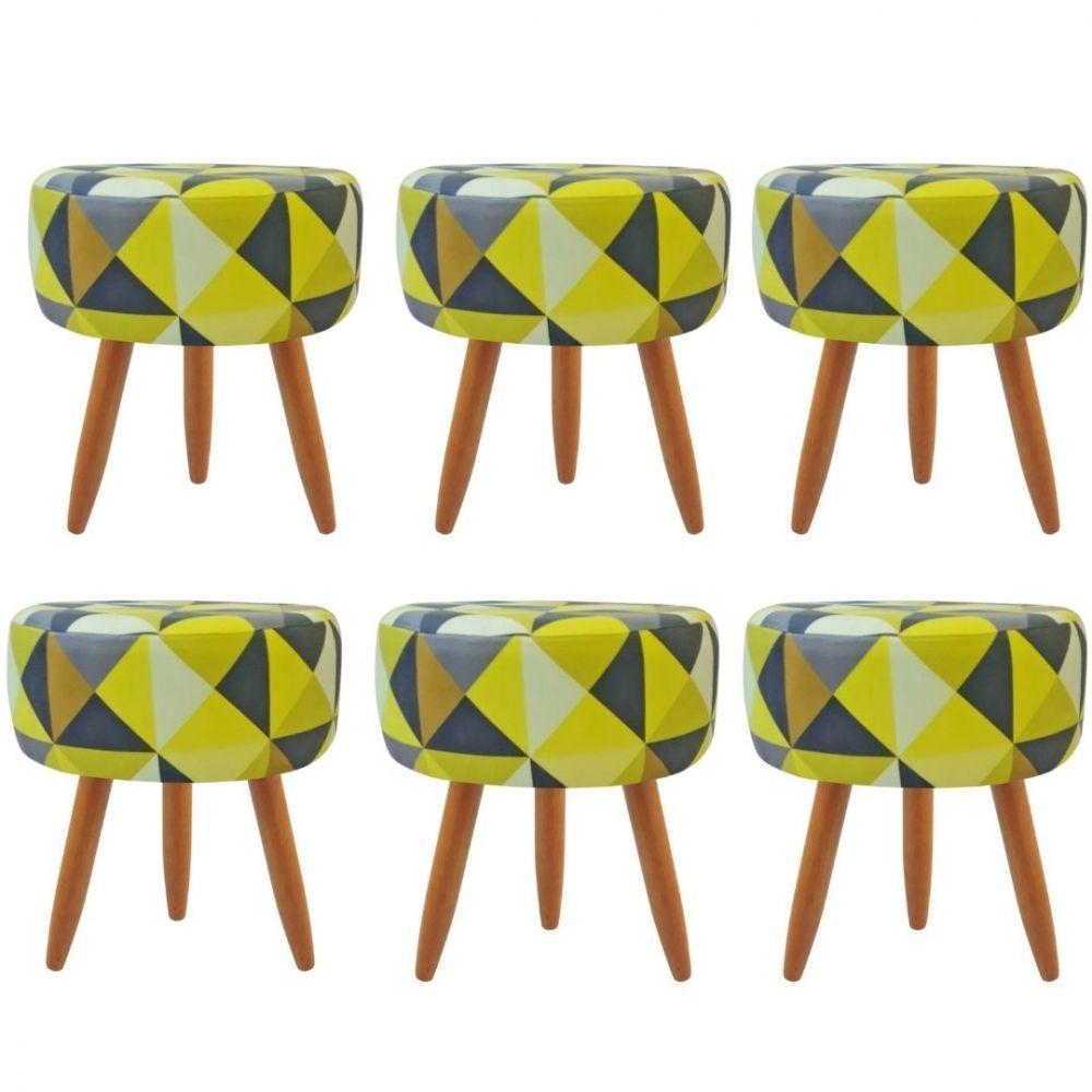 Combo 6 Puffs Redondo Pé Palito Triangûlo Amarelo - 1