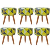 Combo 6 Puffs Redondo Pé Palito Triangûlo Amarelo - 1