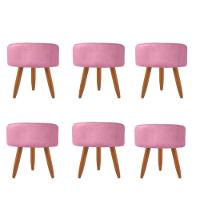 Combo 6 Puffs Redondo Pé Palito Suede Rosa - 1