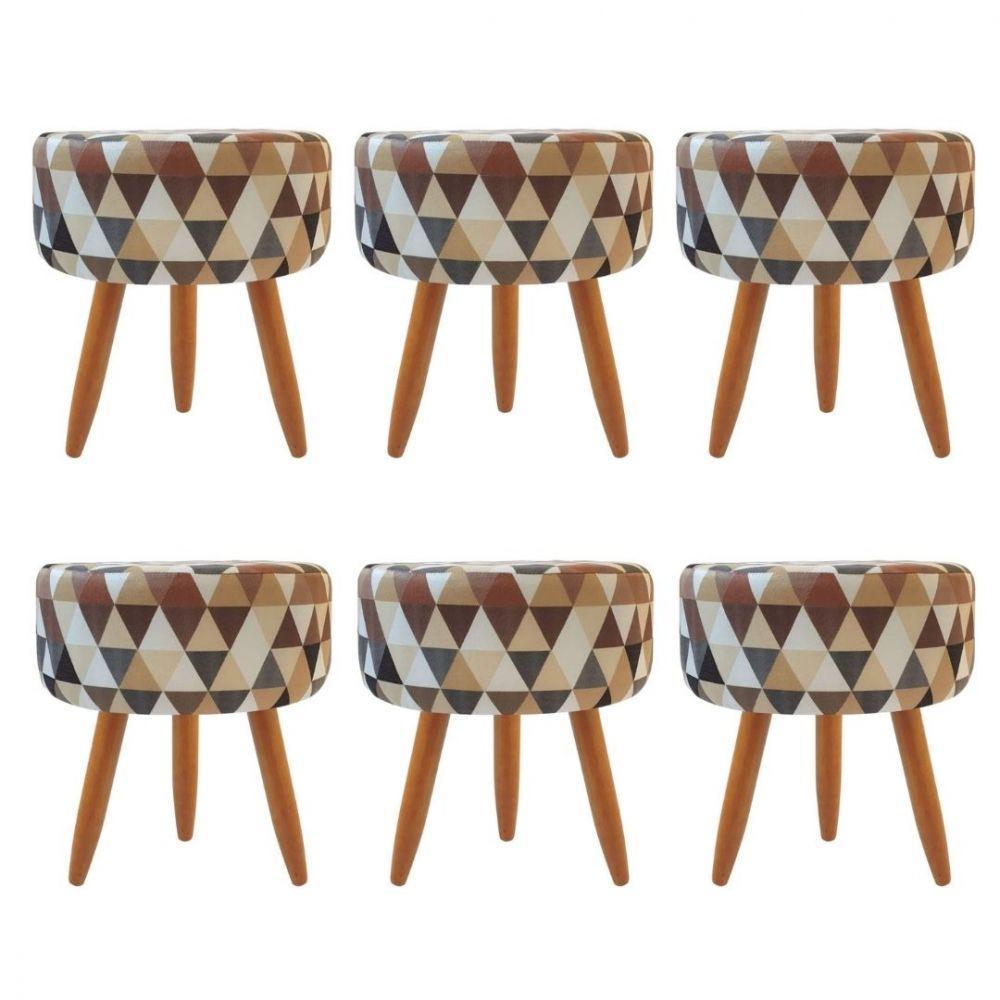 Combo 6 Puffs Redondo Pé Palito Triangûlo Bege - 1