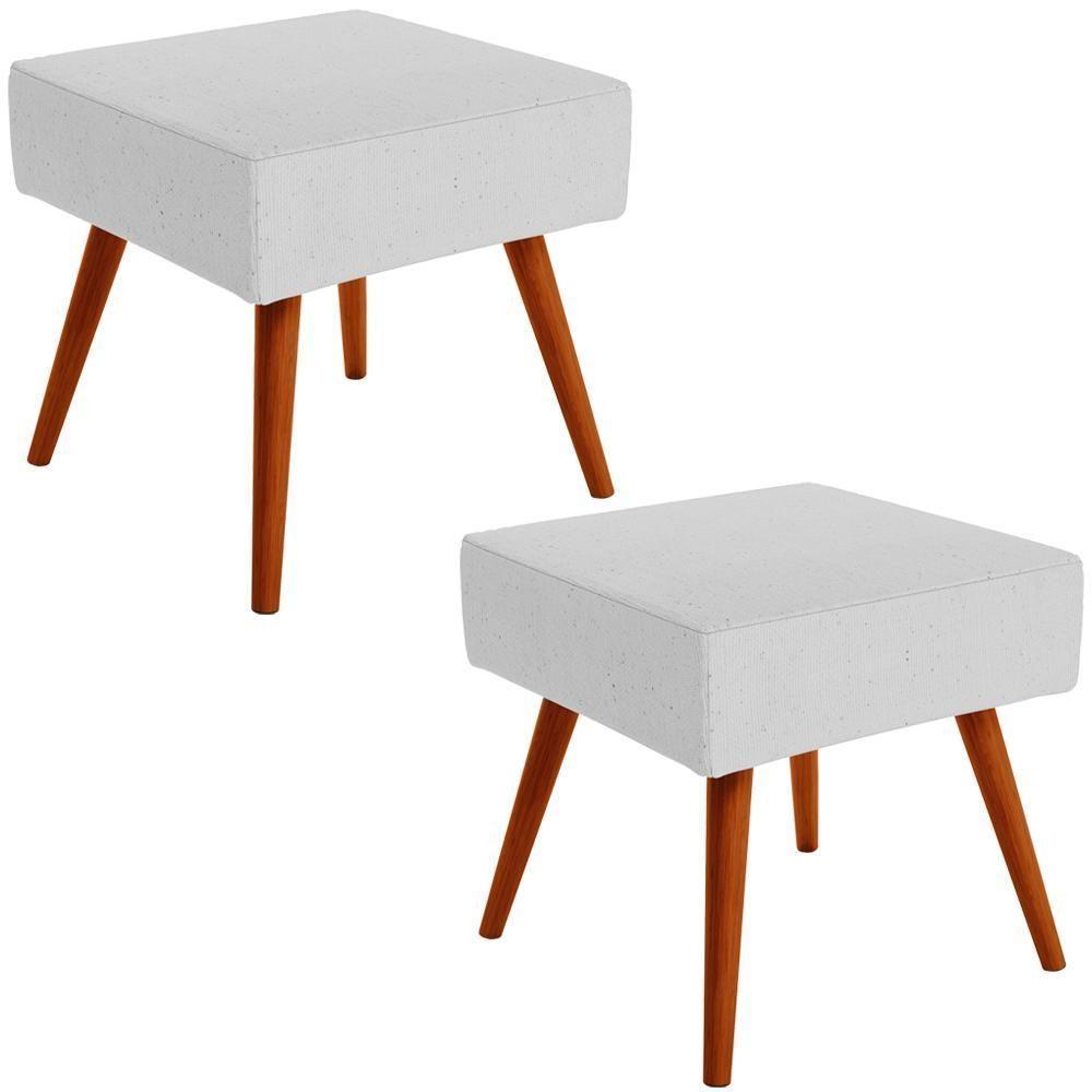 Kit 02 Puffs Banqueta Decorativa Com Pés Palito Linho Cinza - 1