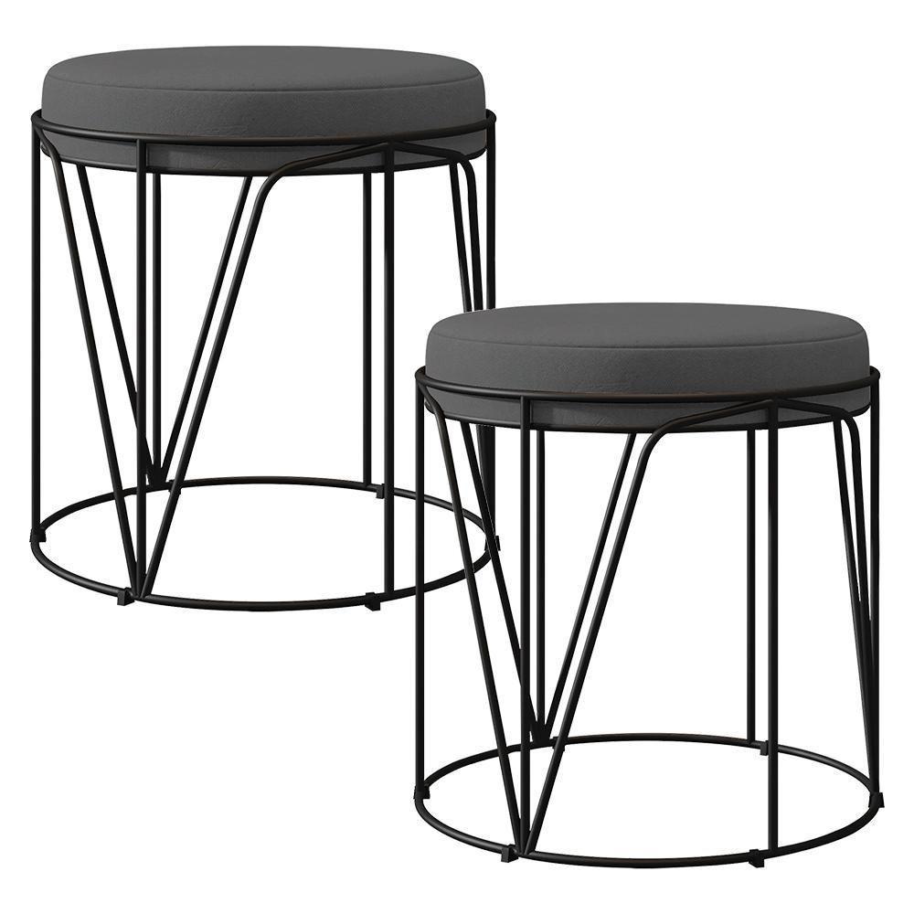 Kit 02 Puffs Aramado Preto Zaya L02 Suede Cinza - 1