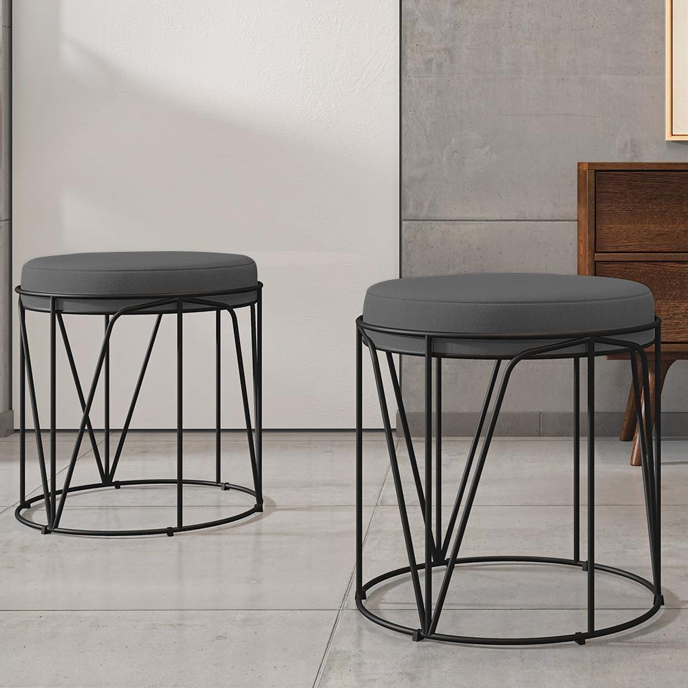 Kit 02 Puffs Aramado Preto Zaya L02 Suede Cinza - 4