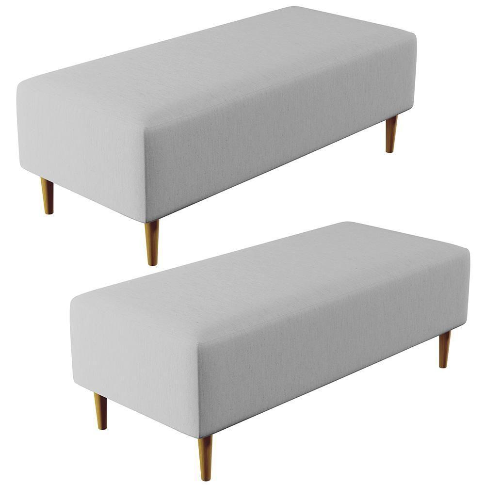 Kit 02 Puffs Bali W01 Pés Palito 120x50 Cm Linho Cinza - 1