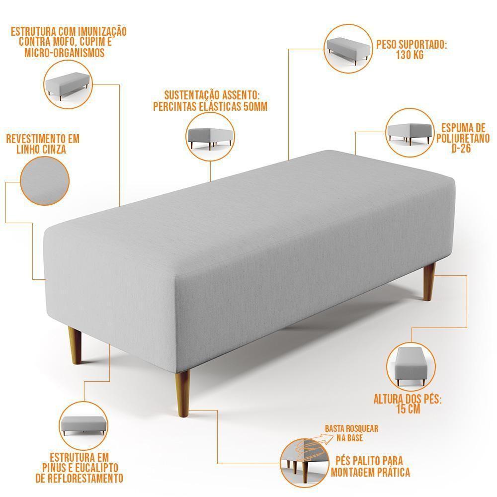 Kit 02 Puffs Bali W01 Pés Palito 120x50 Cm Linho Cinza - 6
