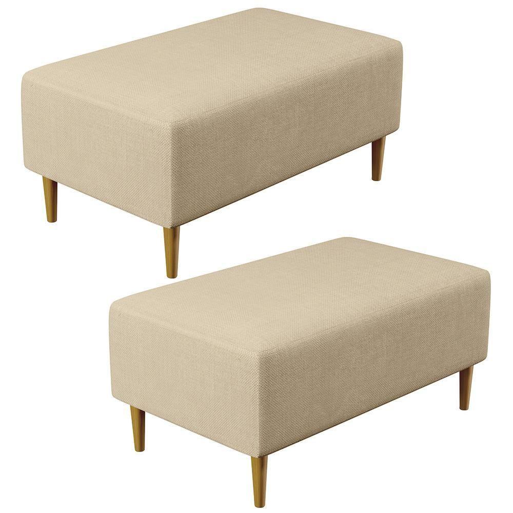 Kit 02 Puffs Cléo W01 Pés Palito 90 Cm Linho Bege Escuro - 1