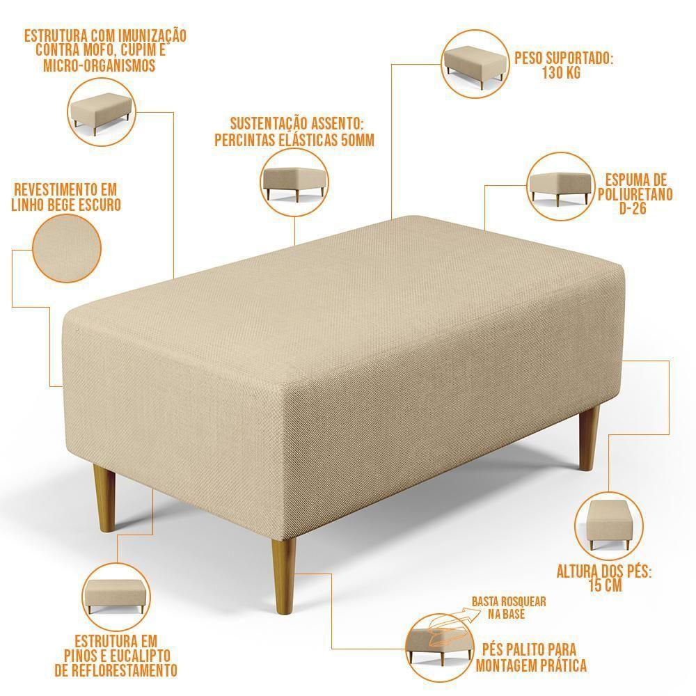 Kit 02 Puffs Cléo W01 Pés Palito 90 Cm Linho Bege Escuro - 6