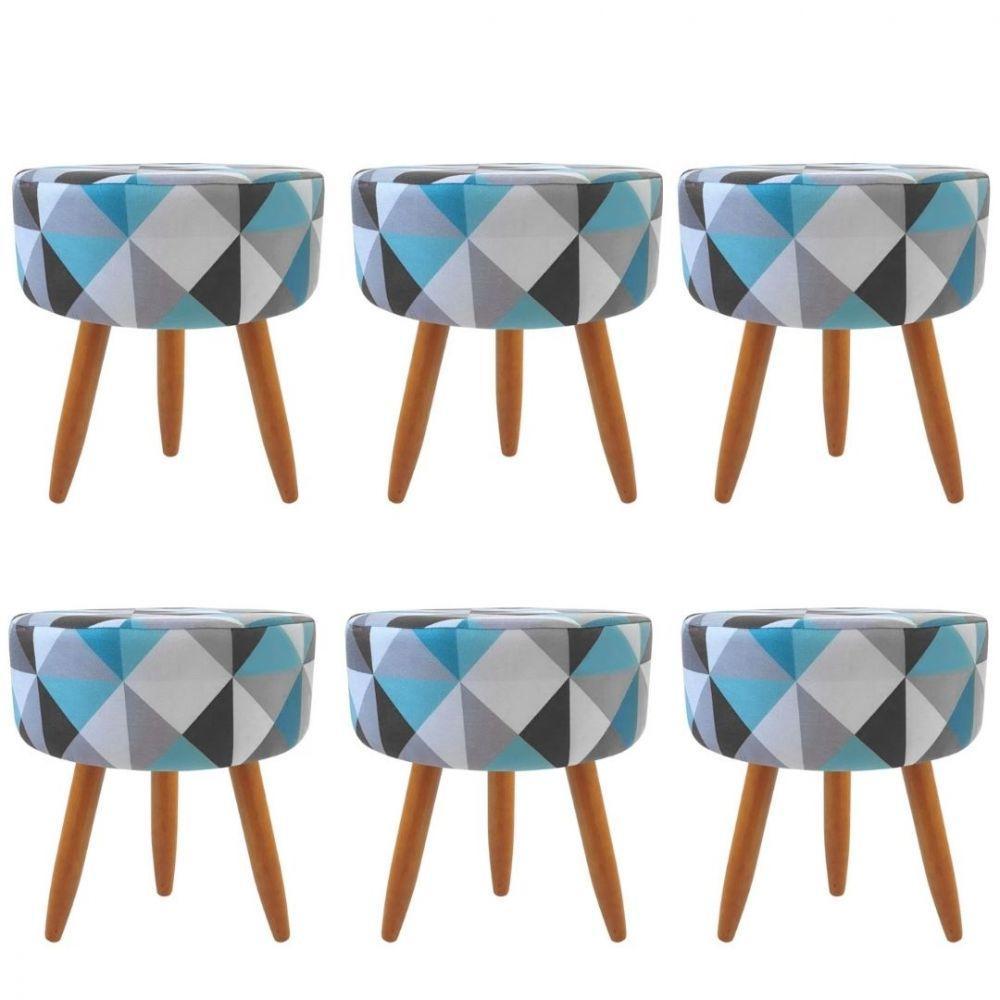 Combo 6 Puffs Redondo Pé Palito Triangûlo Azul - 1