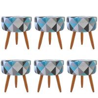 Combo 6 Puffs Redondo Pé Palito Triangûlo Azul - 1