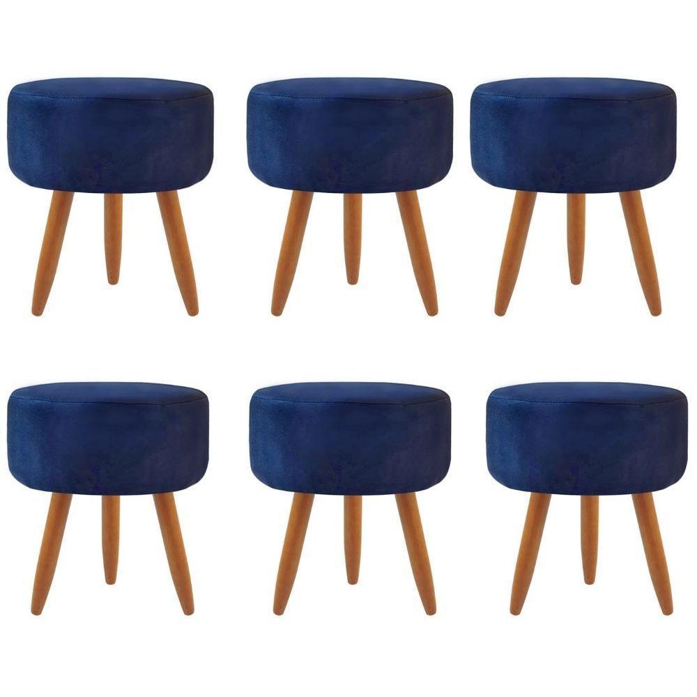 Combo 6 Puffs Decorativos Redondo Pé Palito-Suede Azul Marinho - 1