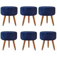 Combo 6 Puffs Decorativos Redondo Pé Palito-Suede Azul Marinho - 1