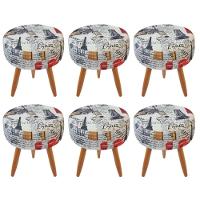 Combo 6 Puffs Redondo Pé Palito Paris Vermelho - 1