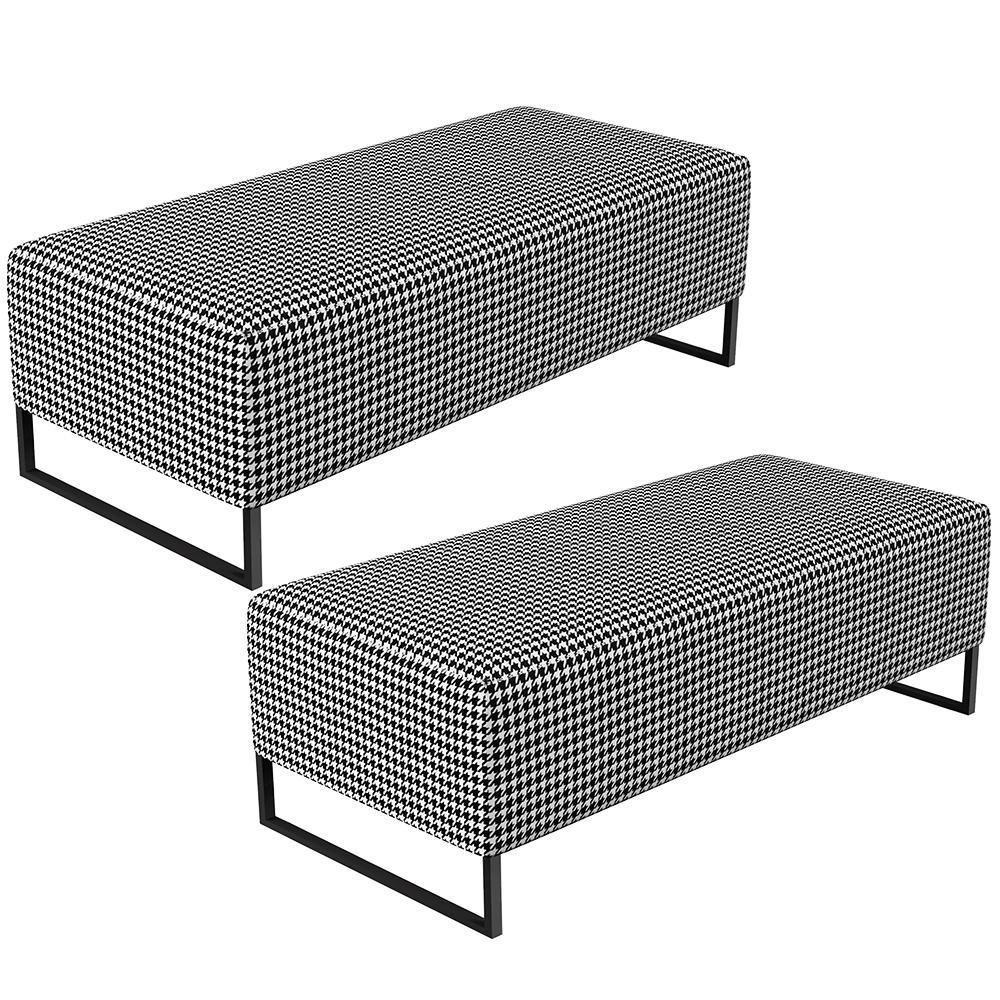 Kit 02 Puffs Bali W01 Base Ferro 120x50 Cm Suede Pied Poule - 1