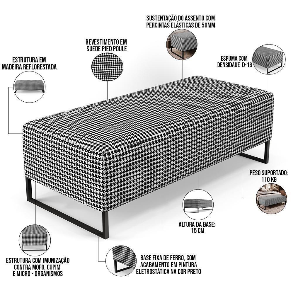 Kit 02 Puffs Bali W01 Base Ferro 120x50 Cm Suede Pied Poule - 6