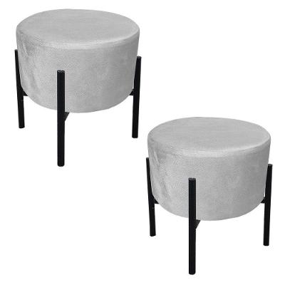Kit 02 Puffs Iron Suede Base Preto Palito Drossi Cinza