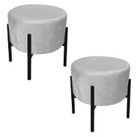 Kit 02 Puffs Iron Suede Base Preto Palito Drossi Cinza - 1