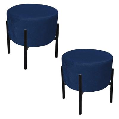 Kit 02 Puffs Iron Suede Base Preto Palito Drossi -azul