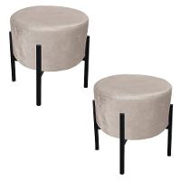 Kit 02 Puffs Iron Suede Base Preto Palito Drossi - Bege - 1