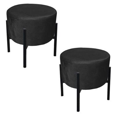 Kit 02 Puffs Iron Suede Base Preto Palito Drossi Preto