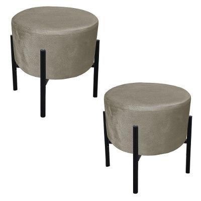 Kit 02 Puffs Iron Suede Base Preto Palito Drossi Marrom Rato